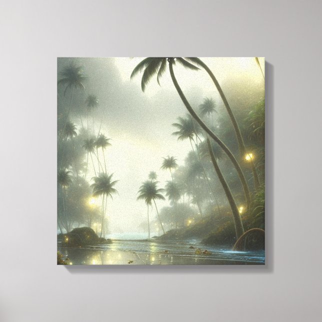 Lienzo Palm Trees y Ocean Foggy Day (Anverso)