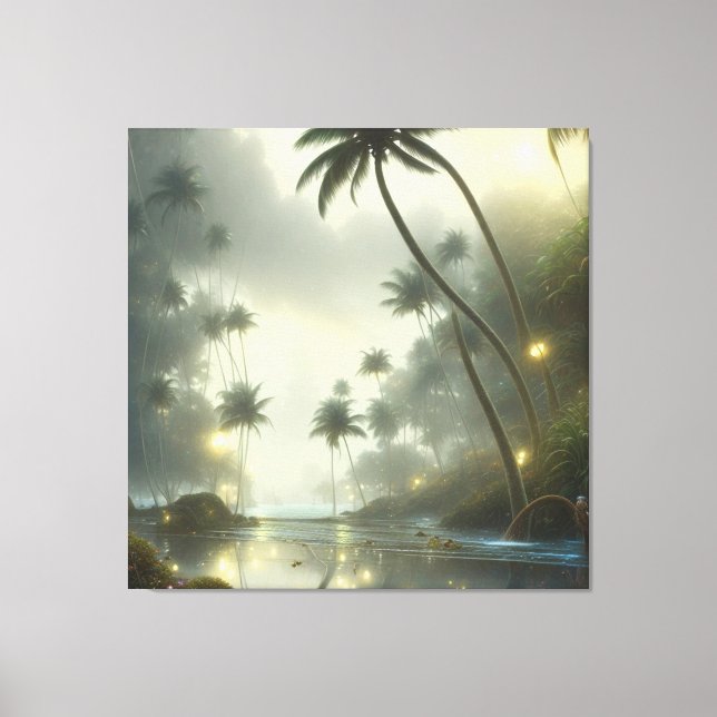 Lienzo Palm Trees y Ocean Foggy Day (Anverso)