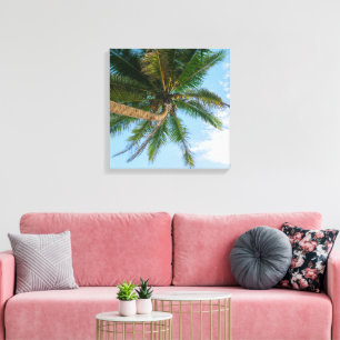 Lienzo Palmera de coco tropical bajo cielo azul