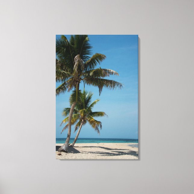 Lienzo Palmera y playa de arena blanca (Anverso)