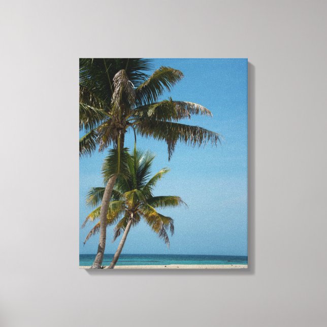 Lienzo Palmera y playa de arena blanca (Anverso)