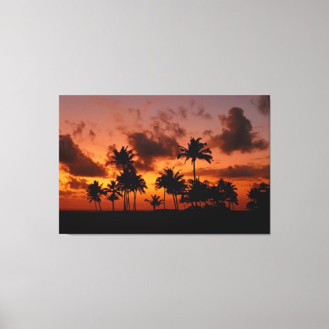 Lienzo Palmeras al atardecer - rojo (Anverso)
