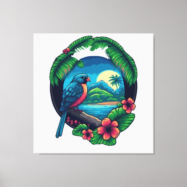 Lienzo Palmeras de Isla Tropical Playa Viaje Retro Canvas (Anverso)