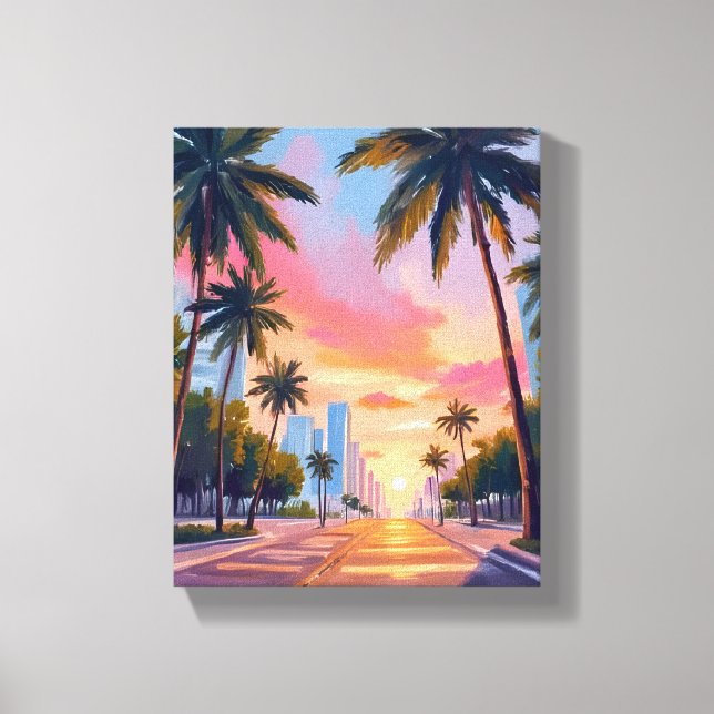 Lienzo Palmeras de la puesta de sol de Miami (Anverso)