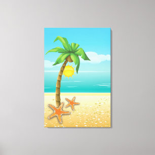 Lienzo Palmeras, peces estrellas y paisaje tropical solar