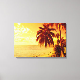 Lienzo Palmeras tropicales en una playa de lona al atarde