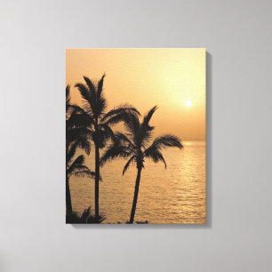 Lienzo Palmeras y atardecer romántico