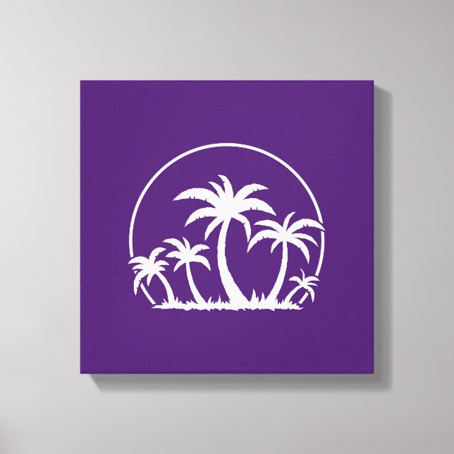 Lienzo Palmeras y puesta de sol en blanco (Anverso)