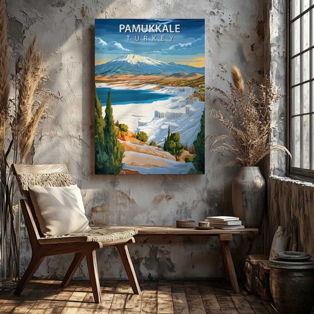 Lienzo Pamukkale Turkey Travel Poster Canvas Wall Art (Pamukkale Turkey Travel Poster Canvas Wall Art by TinkPrints.)