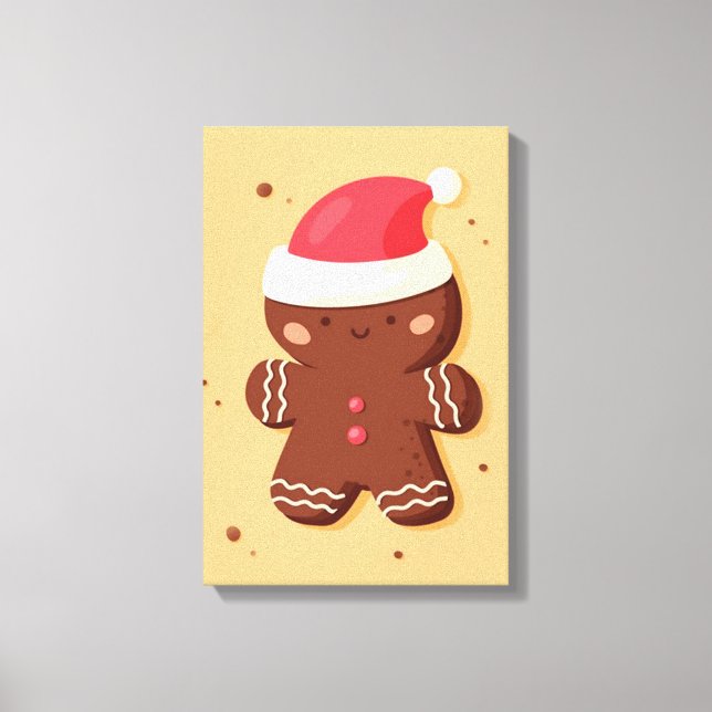 Lienzo Pan de jengibre lindo con un sombrero de Santa (Anverso)