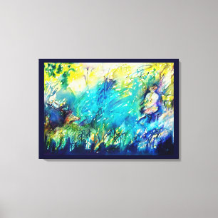 LIENZO PAN JUGANDO FLUTE Y CERVEZA EN TIERRA VERDE