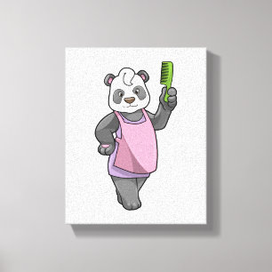 Lienzo Panda como peluquero con comb