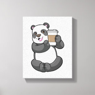 Lienzo Panda con el café a ir