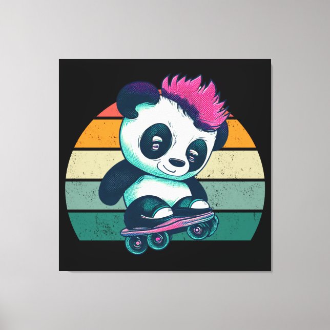 Lienzo Panda de bebé lindo con mohawk | Skater Panda (Anverso)