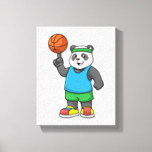 Lienzo Panda en Deportes con Baloncesto