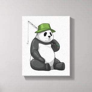 Lienzo Panda en la pesca con barra de pesca
