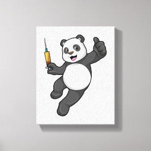 Lienzo Panda en la vacunación con jeringas