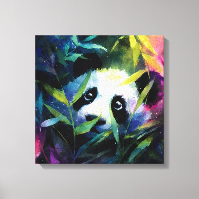 Lienzo Panda Peeking Bamboo Watercolor (Anverso)