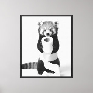 Lienzo Panda Rojo Divertido Sosteniendo Papel Higiénico M