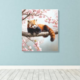 Lienzo Panda Rojo en un Cerezo