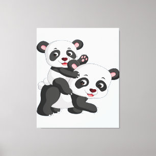 Lienzo Panda Y Bebé   Regalo En Blanco Para Los Niños