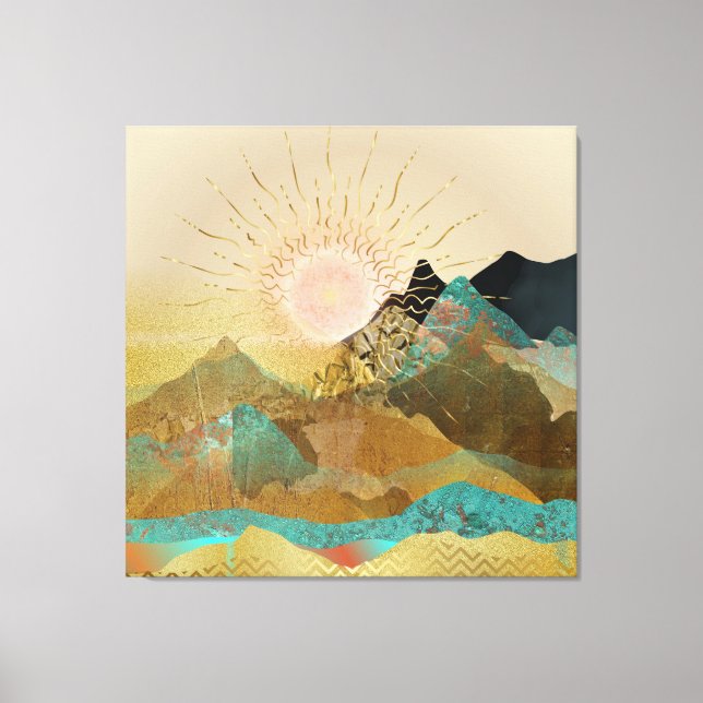 Lienzo Panorama de Montaña Metálica Gold Vista (Anverso)