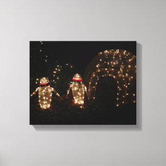 Lienzo Pantalla de luz de feriado de pingüinos