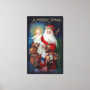 Lienzo Papá Noel con el niño de Cristo