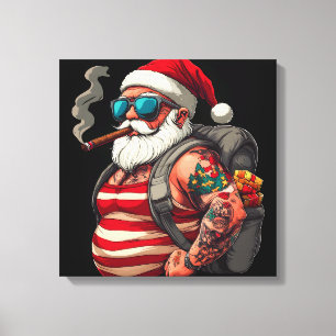 Lienzo Papá Noel de Navidad con tatuajes rebeldes en la c