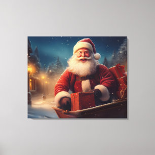 Lienzo Papá Noel entregando regalos de Navidad desde un t