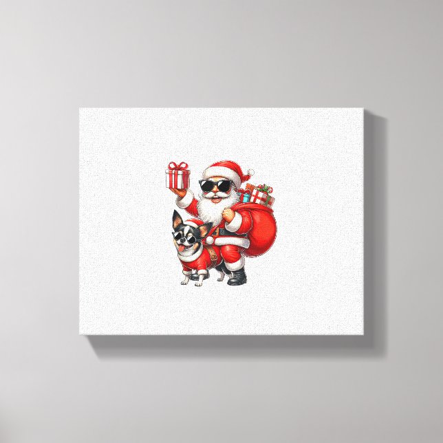 Lienzo Papá Noel monta un niño Navidad de perro de Chihua (Anverso)