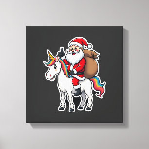 Lienzo Papá Noel montando un Unicornio de Navidad - Camis