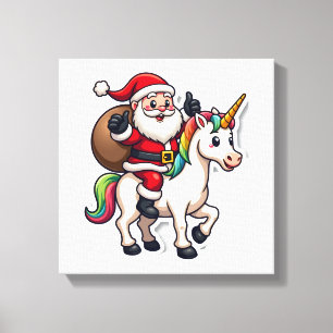 Lienzo Papá Noel montando un unicornio de Navidad - Camis