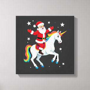 Lienzo Papá Noel montando unicornio de Navidad chicas muj