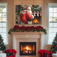 Papá Noel parado frente a una chimenea