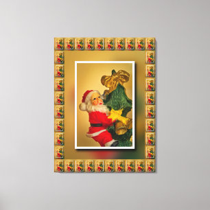 Lienzo Papá Noel subiendo el árbol de Navidad - Vintage