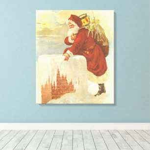 Lienzo Papá Noel Victoriano de Navidad en chimenea