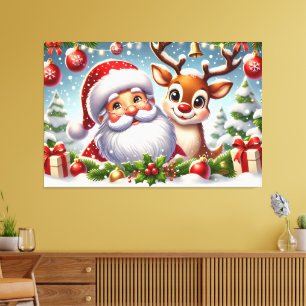 Lienzo Papá Noel y los renos en la Navidad Snowy