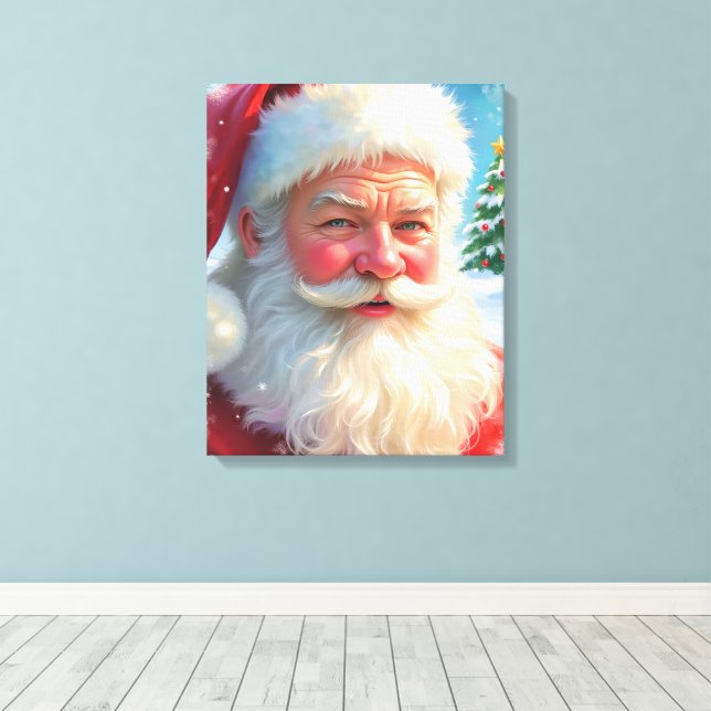 Lienzo Papá Noel y un árbol de Navidad (Insitu (piso de madera))