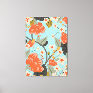 Lienzo Papel pintado vintage rosa y flores