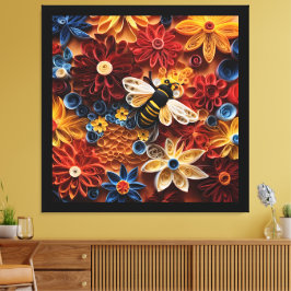Lienzo Paper Quilling Design Bee surrounded by Flowers