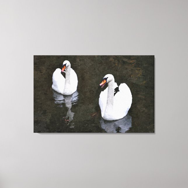 Lienzo Par de cisnes de pintura digital (Anverso)