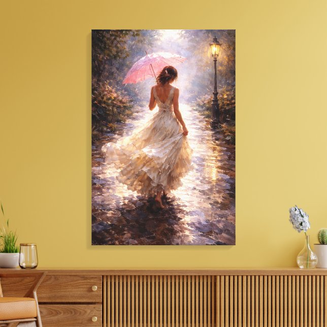 Lienzo Paraguas Rosa: Estilo Impasto (Insitu (Sala de estar))