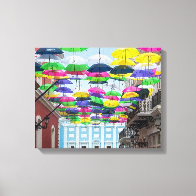 Lienzo Paraguas sobre las calles de San Juan y la mansión (Anverso)