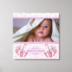 Lienzo Paraguas Teddy Bear Polka Baby Canvas Imprimir