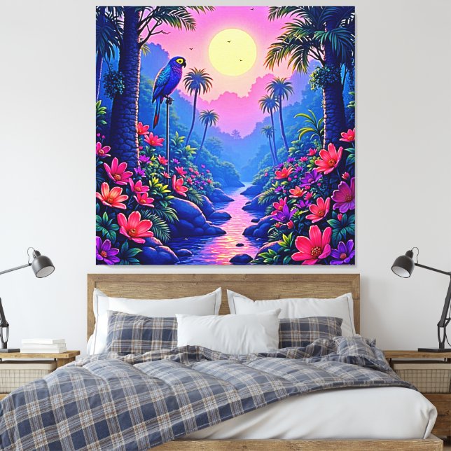 Lienzo Paraíso de loro azul de la luna selva (Insitu(Dormitorio))