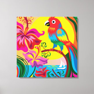 Lienzo Paraíso de Loros Tropicales
