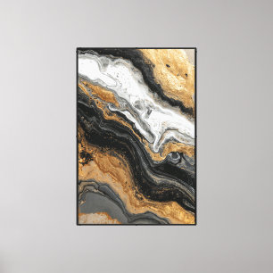Lienzo Pared abstracta de mármol fluido negro, blanco y d