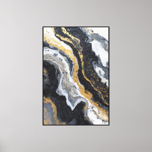 Lienzo Pared abstracta de mármol negro, blanco y dorado