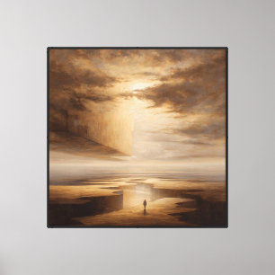 Lienzo Pared abstracta surrealista horizonte dorado beige